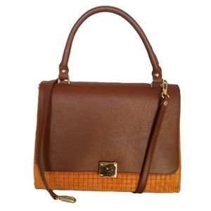 Etasico Italian Leather Handbag Woven Orange Bag
